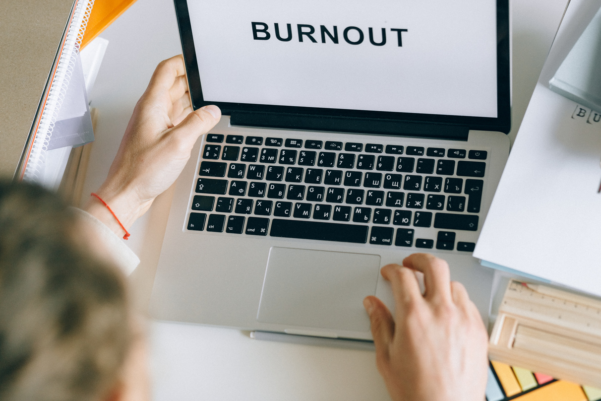 Burnout Text on Employee's Laptop